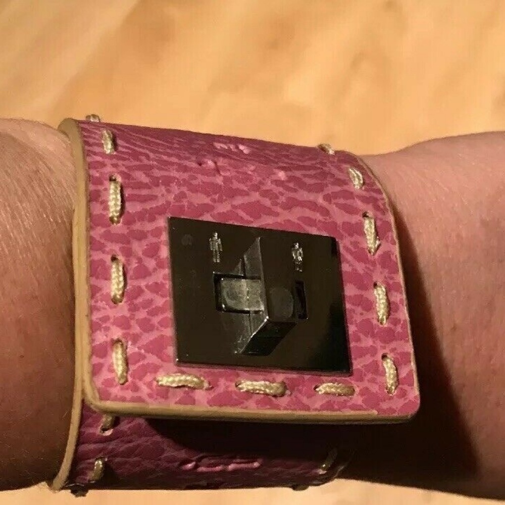 Pink Distressed Vegan Leather Wrap Cuff Bracelet